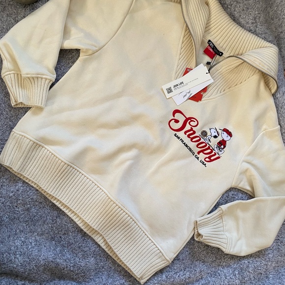 NEW Snoopy sweater with zipper ZARA size Small color beige - Picture 2 of 5